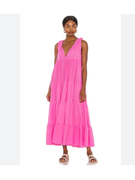 9Seed Dresses & Skirts - 9 Seed Lighthouse Beach Dress Womens Petite Small Pink Tiered Maxi Sleeveless